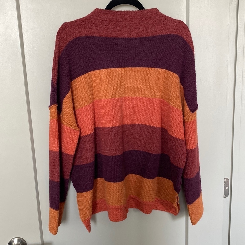 Bke Maroon and Orange Striped Long Sleeve Zip Back Sweater Size Large